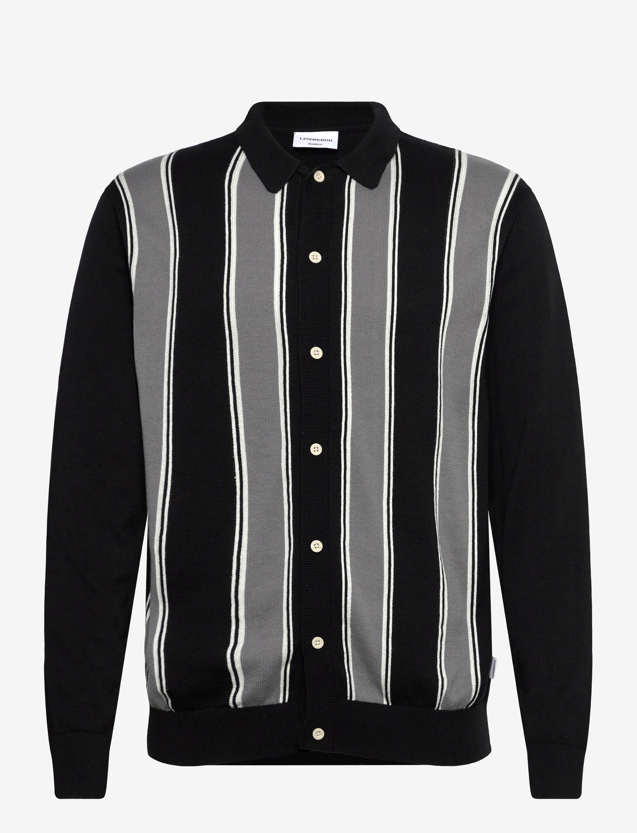 Lindbergh - ?Knitted polo cardigan L/S - cardigans - black - 1