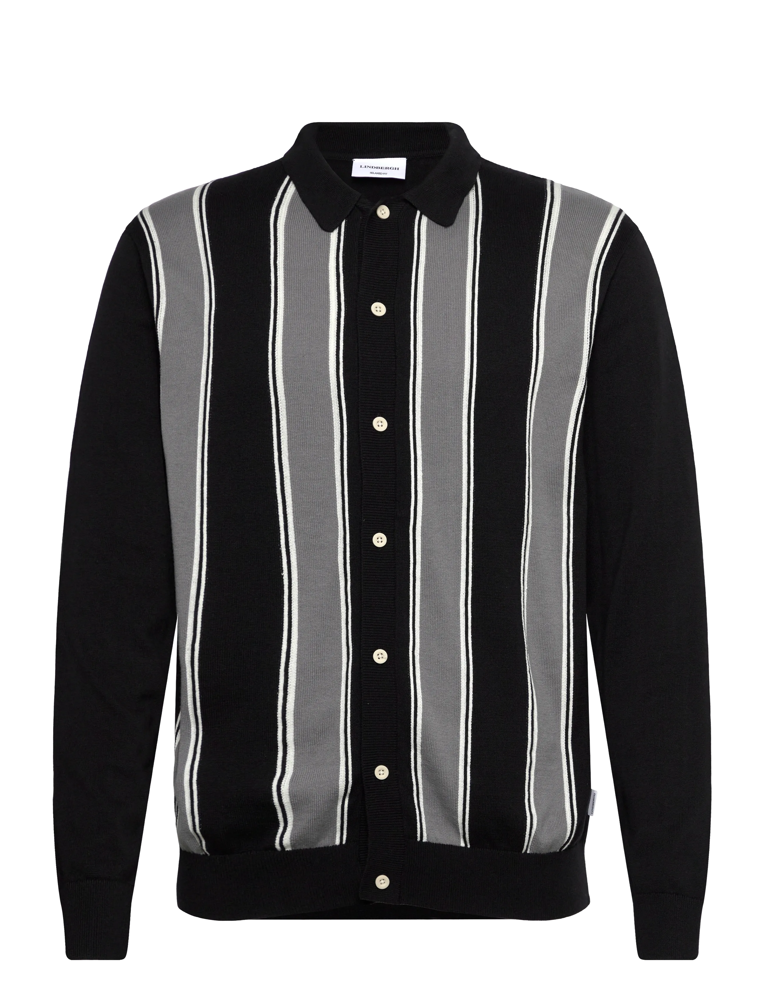 Lindbergh ?Knitted polo cardigan L/S - Cardigans - BLACK / black