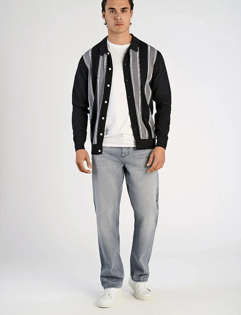 Lindbergh - ?Knitted polo cardigan L/S - cardigans - black - 0