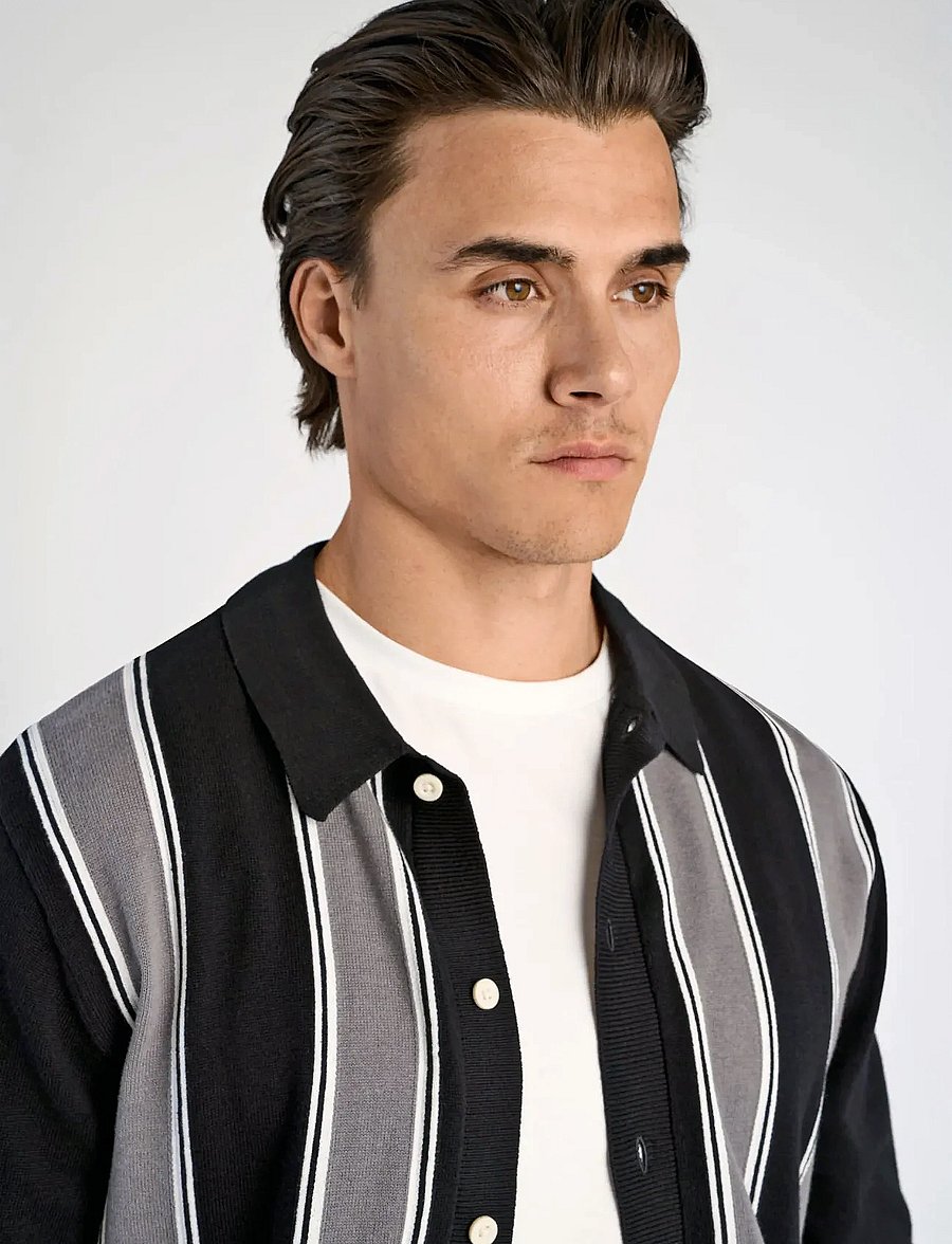 Lindbergh - ?Knitted polo cardigan L/S - strickjacken - black - 3