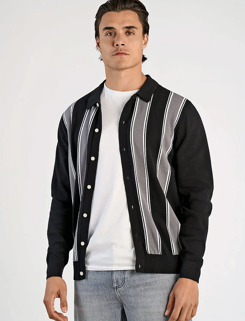 Lindbergh - ?Knitted polo cardigan L/S - cardigans - black - 5