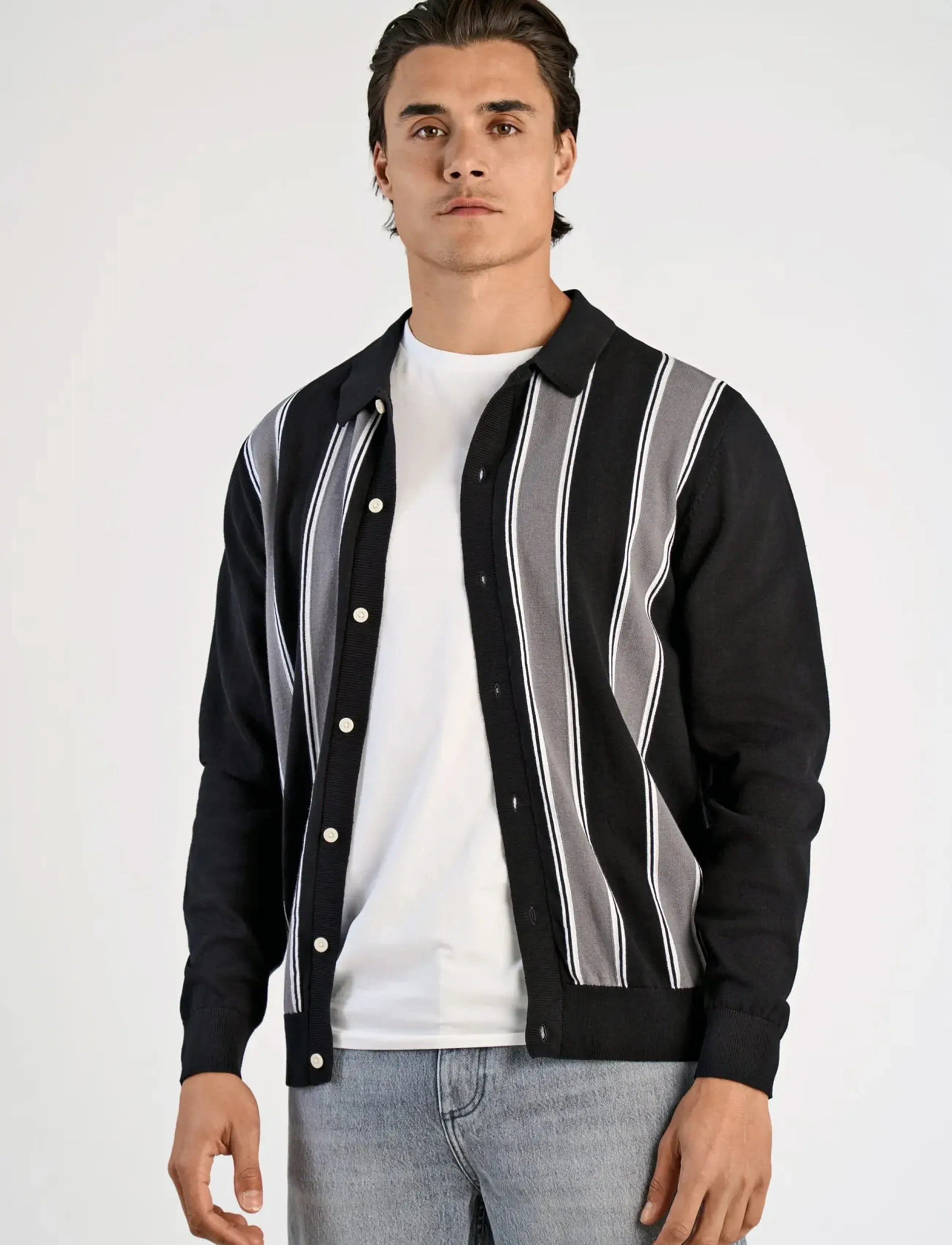 Lindbergh - ?Knitted polo cardigan L/S - gilets - black - 5