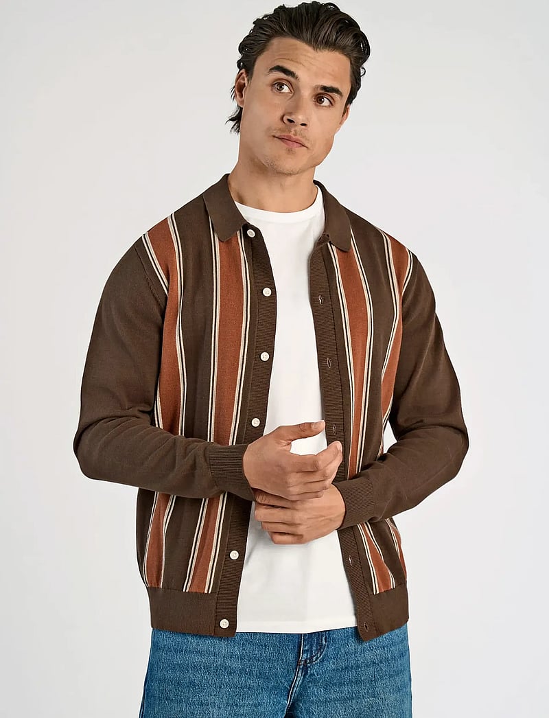 Lindbergh - ?Knitted polo cardigan L/S - cardigans - brown copper - 5