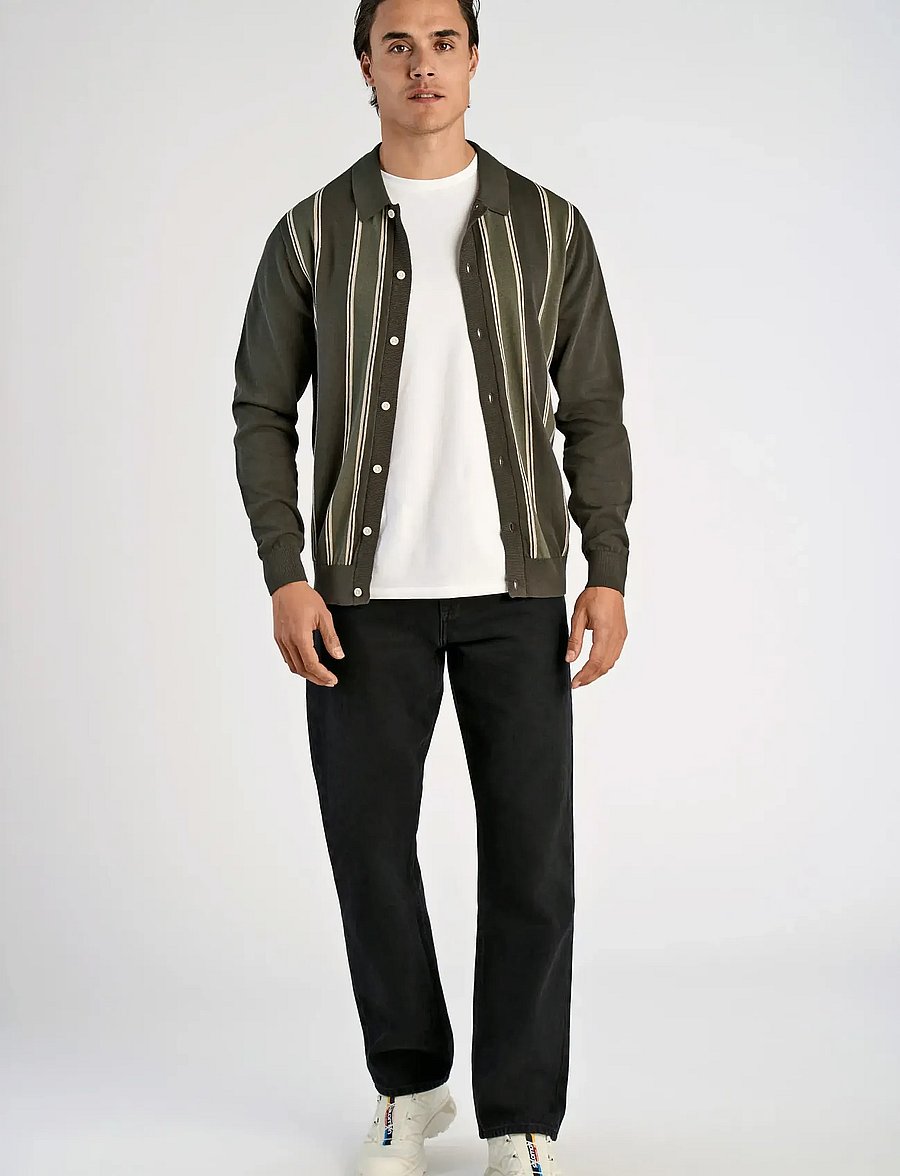 Lindbergh - ?Knitted polo cardigan L/S - strickjacken - deep army - 0