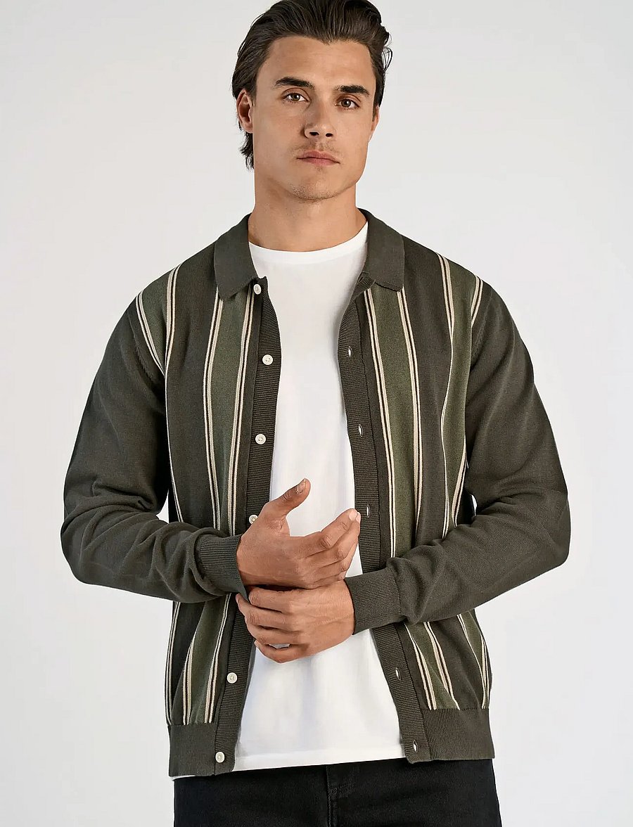 Lindbergh - ?Knitted polo cardigan L/S - strickjacken - deep army - 5