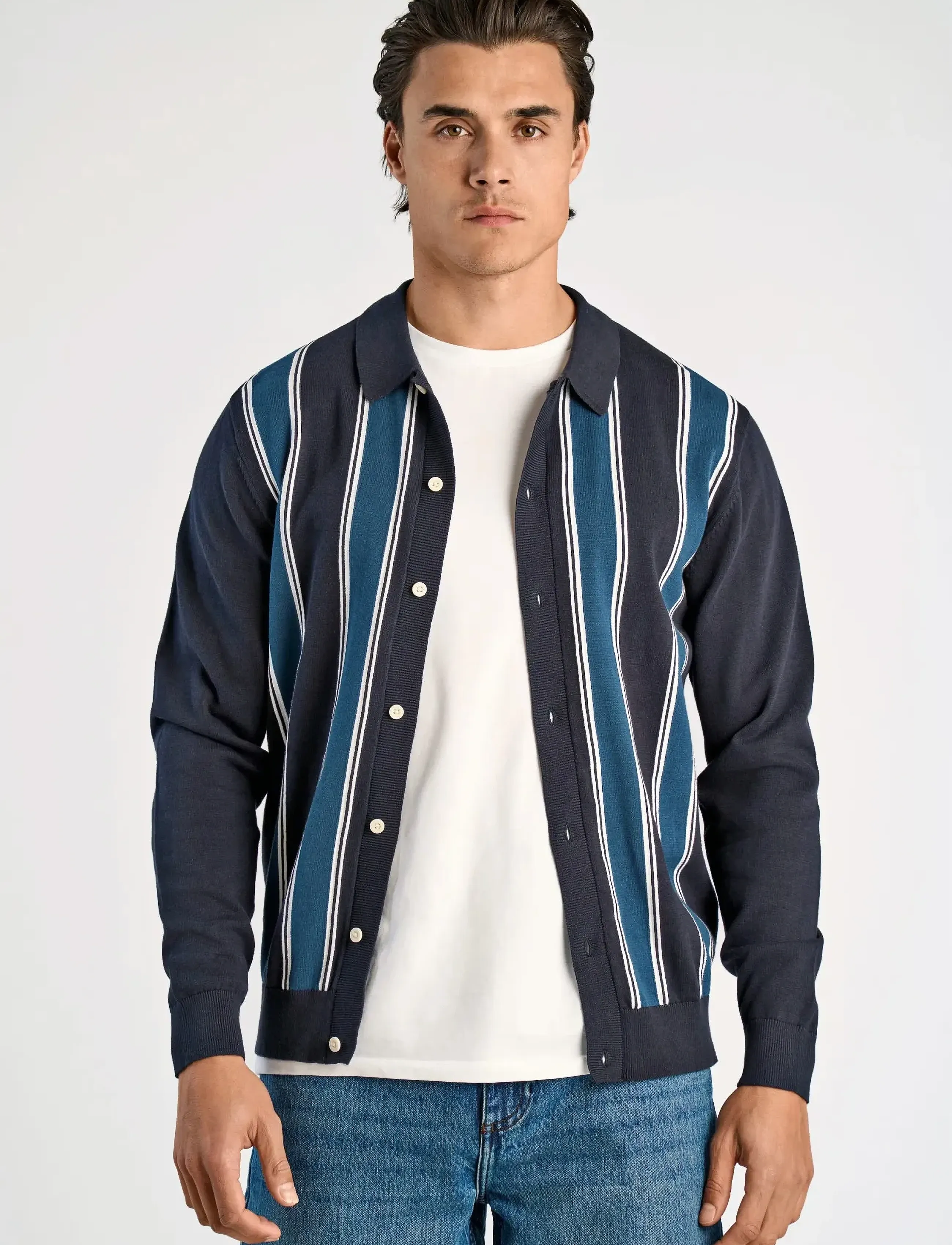 Lindbergh - ?Knitted polo cardigan L/S - cardigans - navy - 5