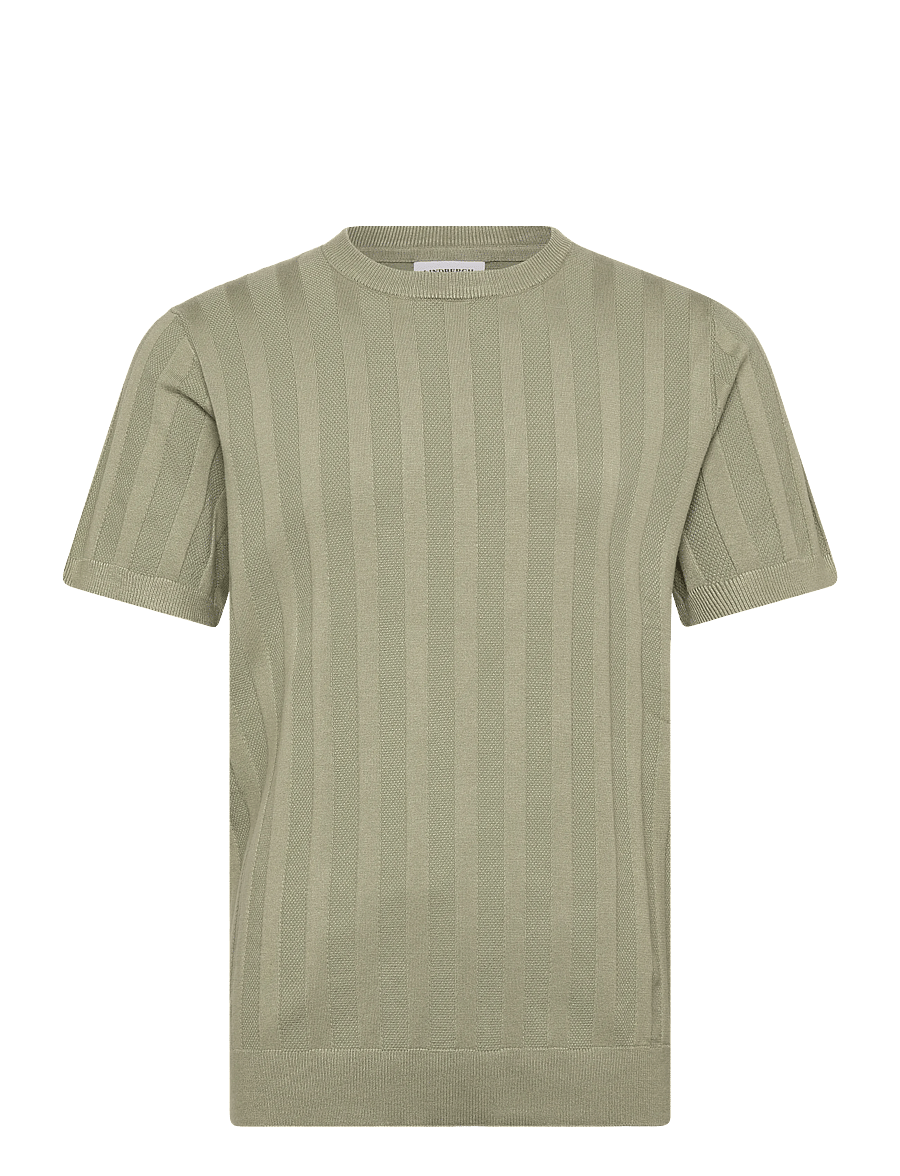 Lindbergh - Knitted crew neck t-shirt - short-sleeved t-shirts - dusty green - 1
