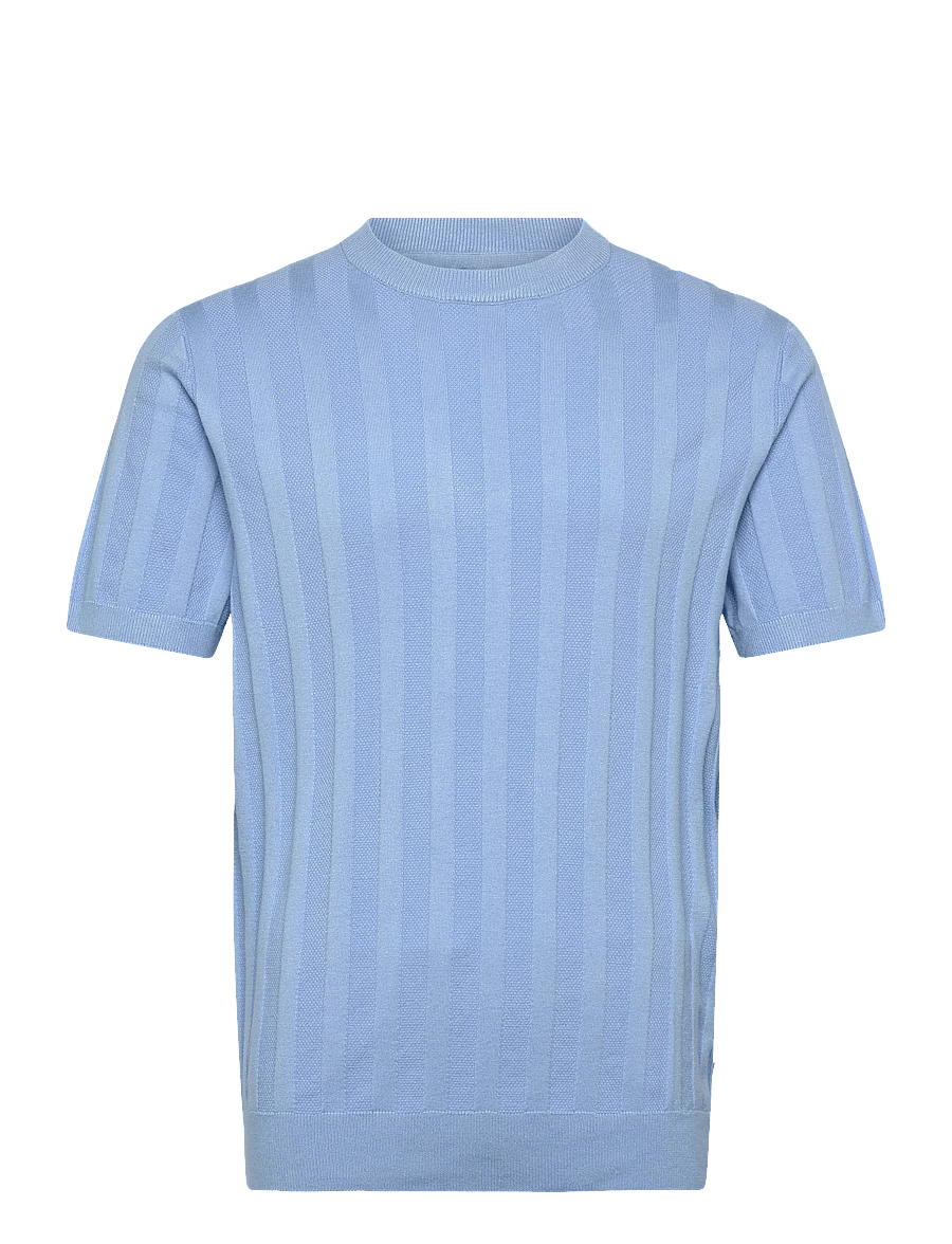 Lindbergh - Knitted crew neck t-shirt - short-sleeved t-shirts - lt blue - 1