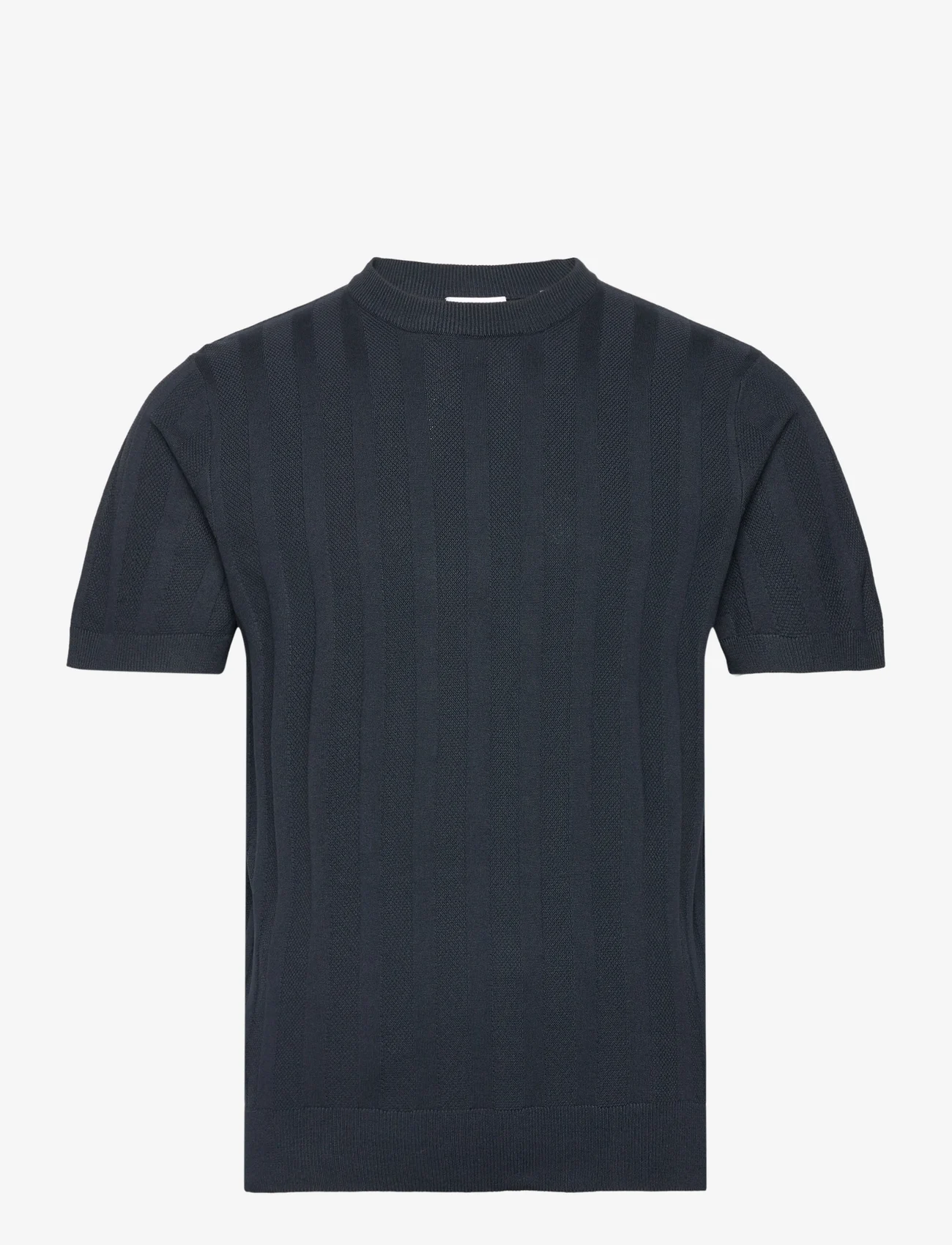 Lindbergh - Knitted crew neck t-shirt - kortermede t-skjorter - navy - 0