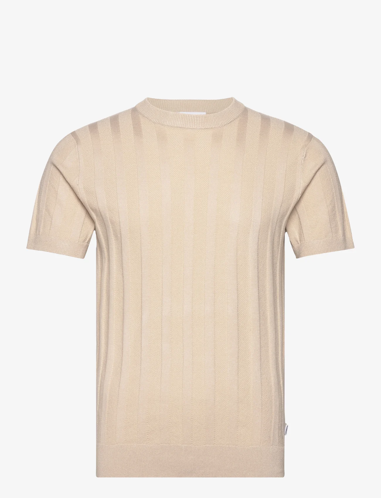 Lindbergh - Knitted crew neck t-shirt - kortärmade t-shirts - stone - 0