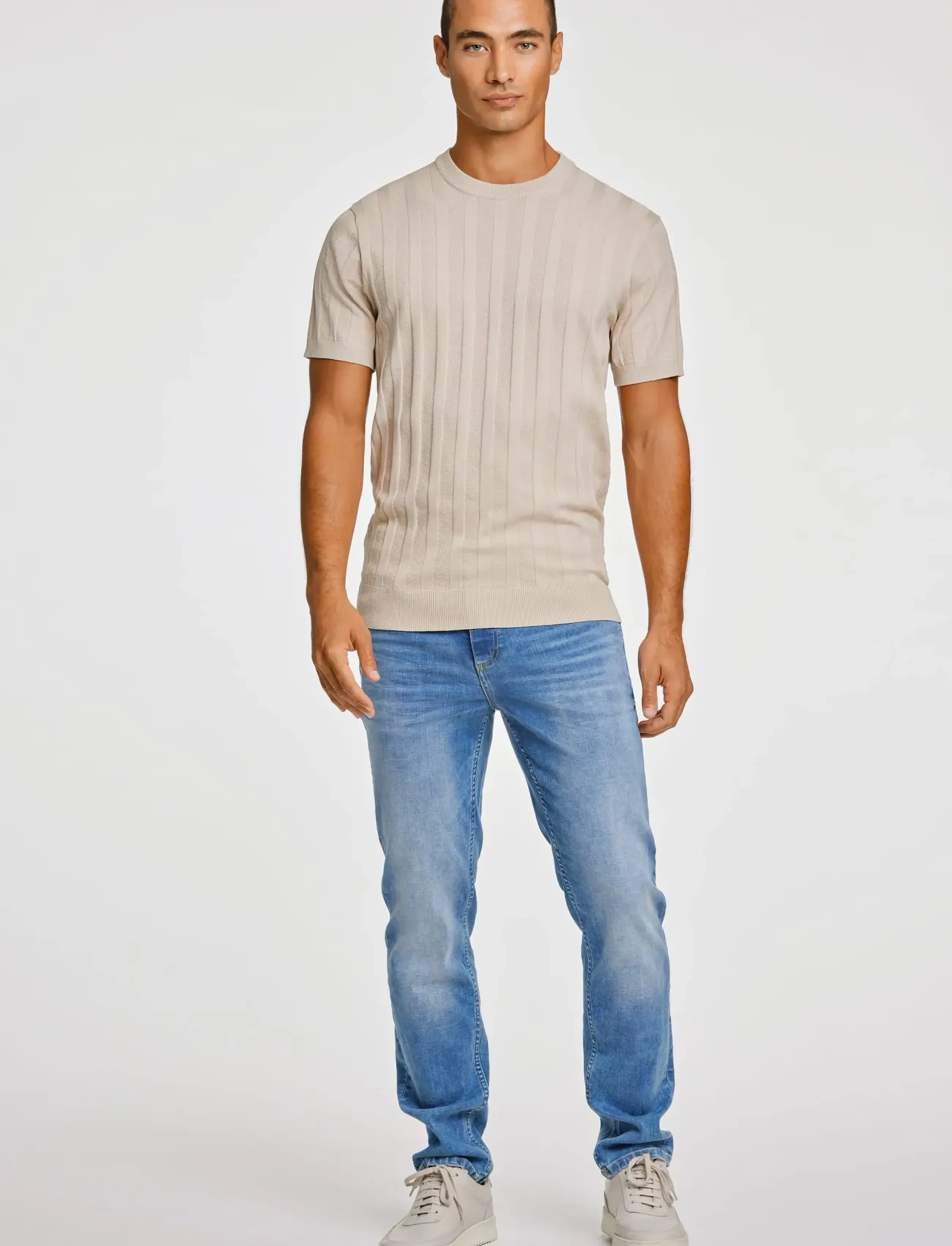 Lindbergh Knitted crew neck t-shirt - T-särgid - STONE / beige