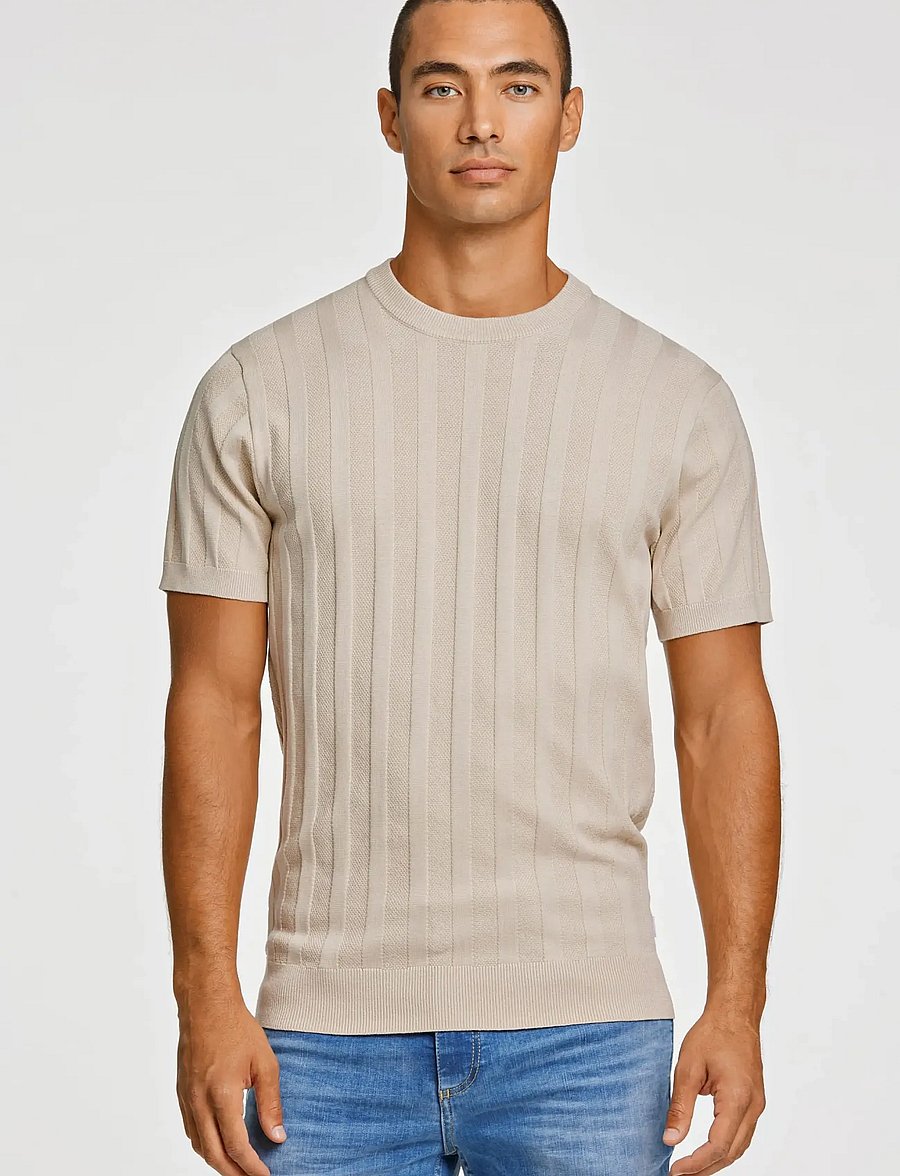 Lindbergh - Knitted crew neck t-shirt - kurzärmelig - stone - 3