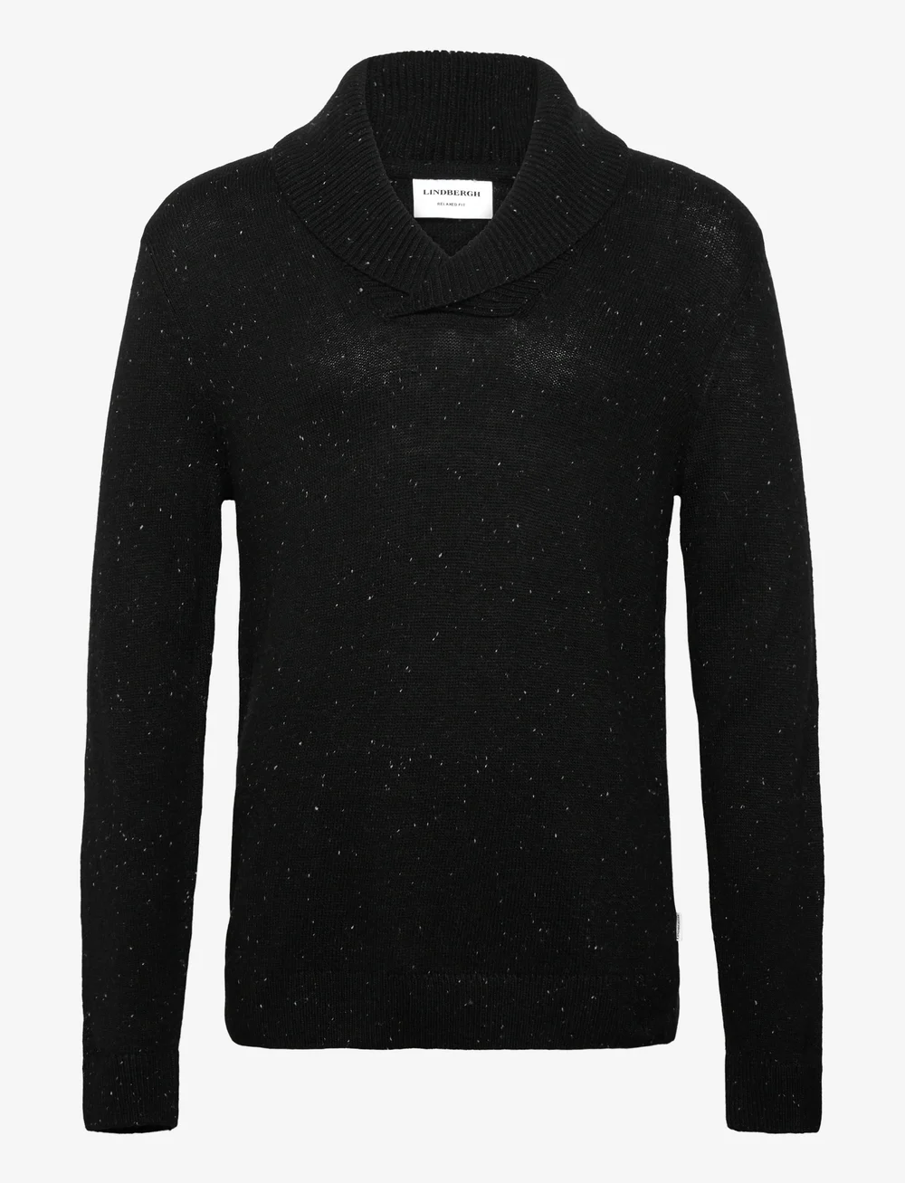 Lindbergh - Nep-yarn shawl collar knit - v-ringat - black - 0