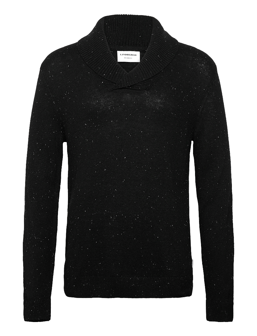 Lindbergh - Nep-yarn shawl collar knit - v-ausschnitt - black - 0