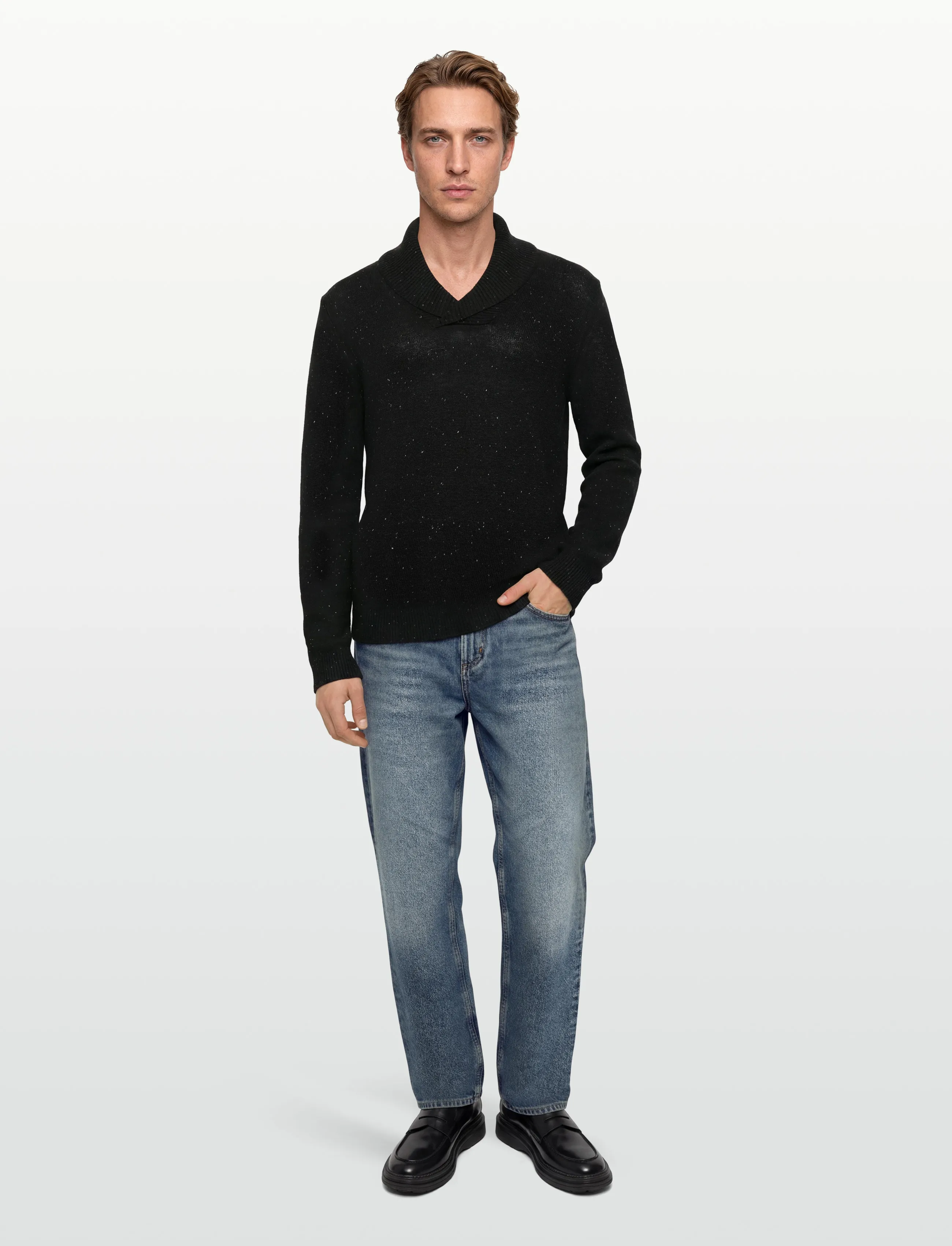 Lindbergh - Nep-yarn shawl collar knit - basic-strickmode - black - 0