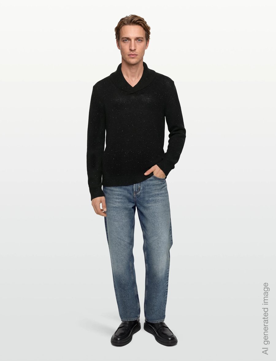 Lindbergh - Nep-yarn shawl collar knit - v-ausschnitt - black - 0