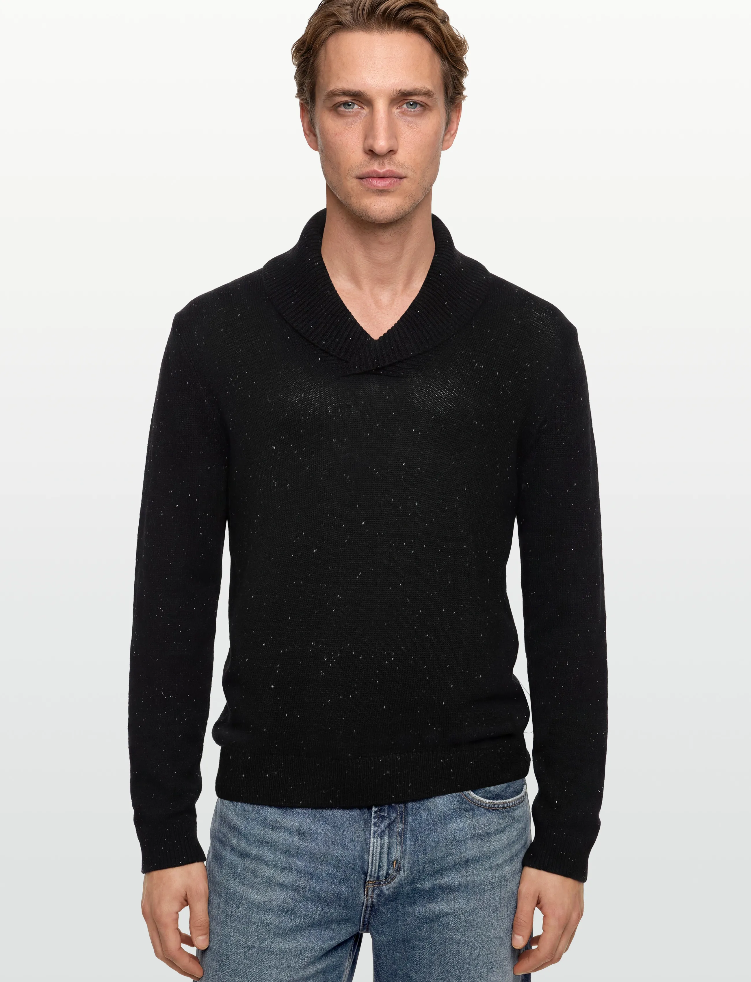 Lindbergh - Nep-yarn shawl collar knit - basic-strickmode - black - 3