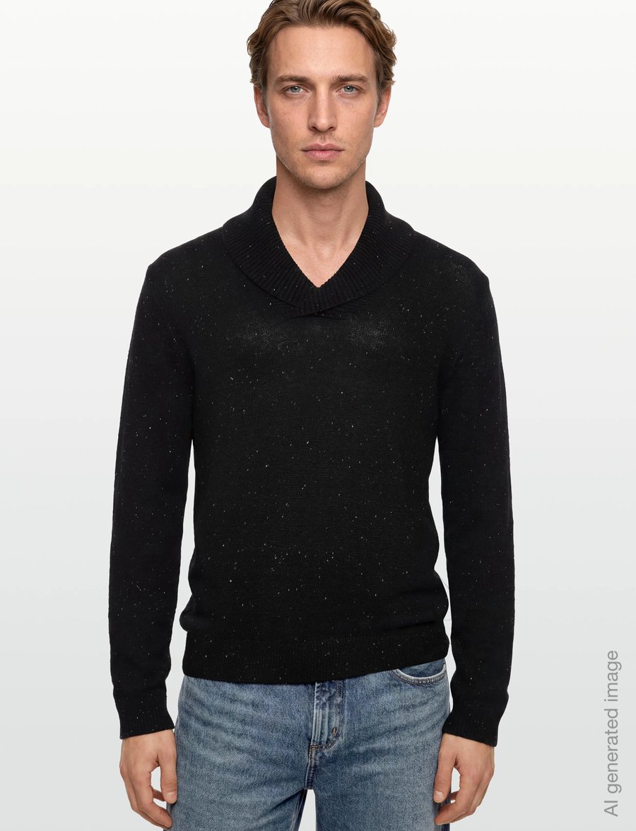 Lindbergh - Nep-yarn shawl collar knit - v-ausschnitt - black - 3