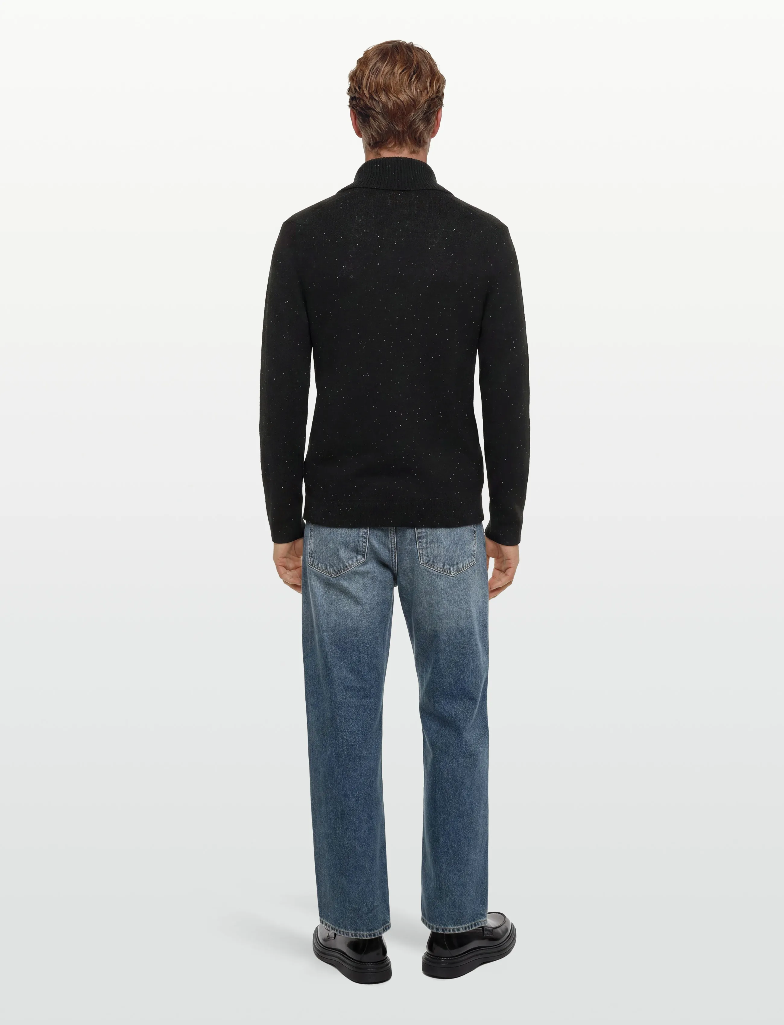 Lindbergh - Nep-yarn shawl collar knit - basic-strickmode - black - 4