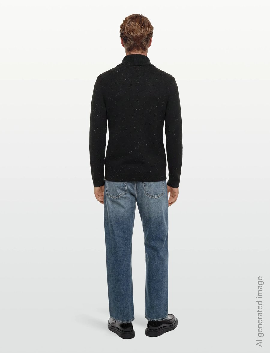 Lindbergh - Nep-yarn shawl collar knit - v-ausschnitt - black - 4