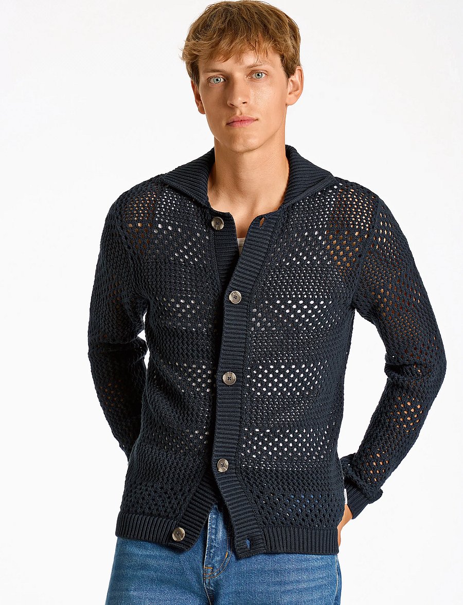 Lindbergh - Crochet cardigan - cardigans - navy - 0