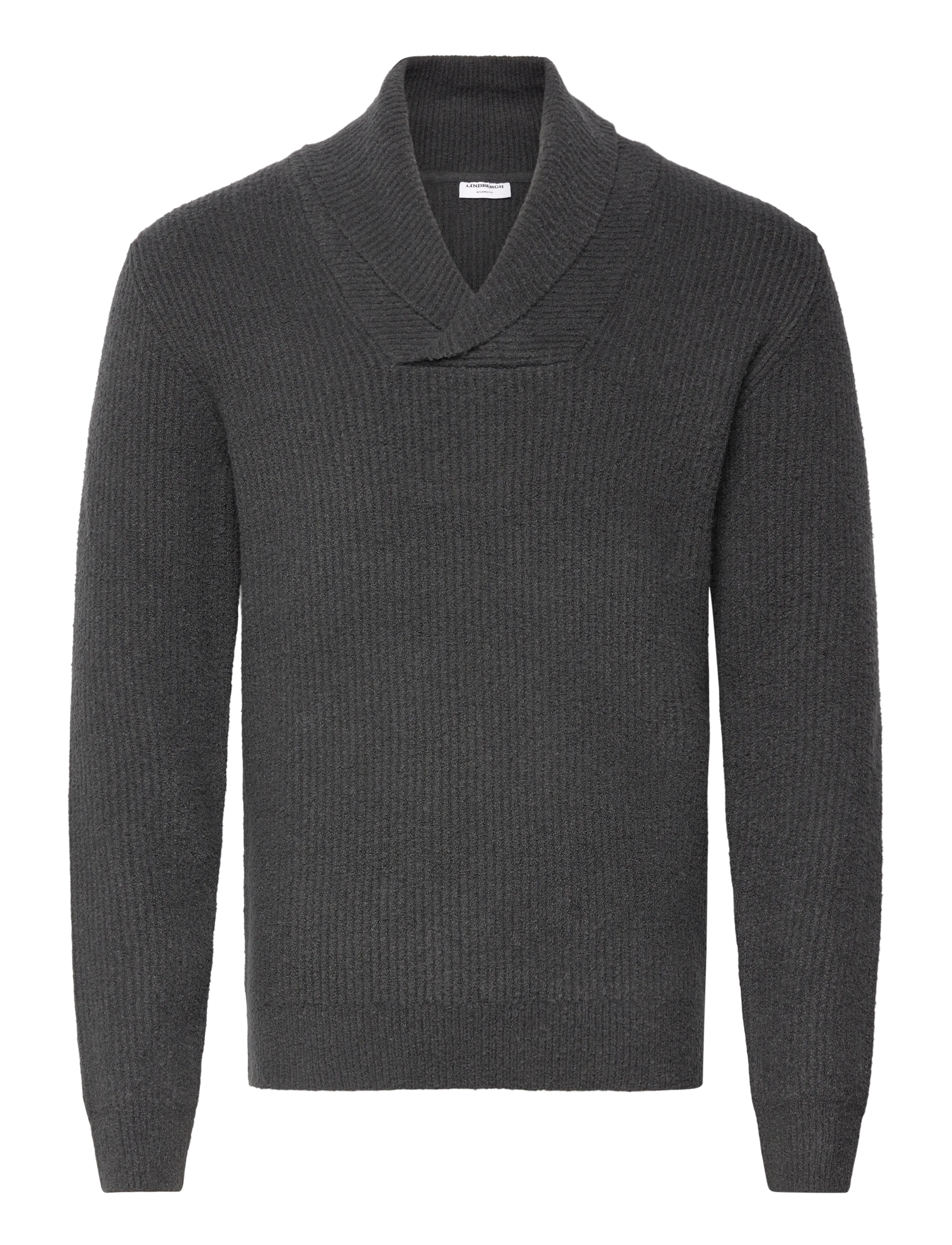 Lindbergh Shawlcollar lambswoollook knit - Strik med v-hals - DUSTY BLACK / grey