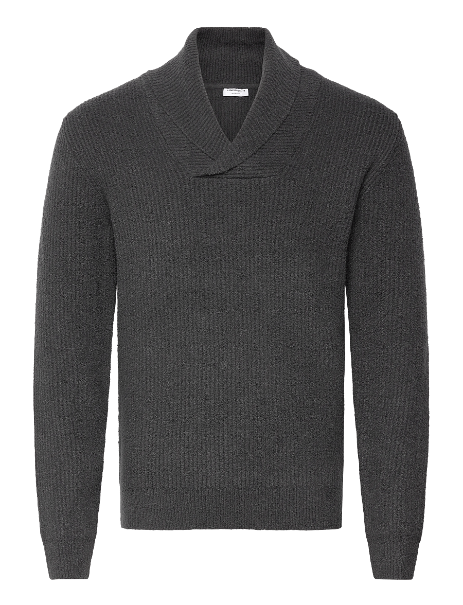 Lindbergh - Shawlcollar lambswoollook knit - v-ausschnitt - dusty black - 0
