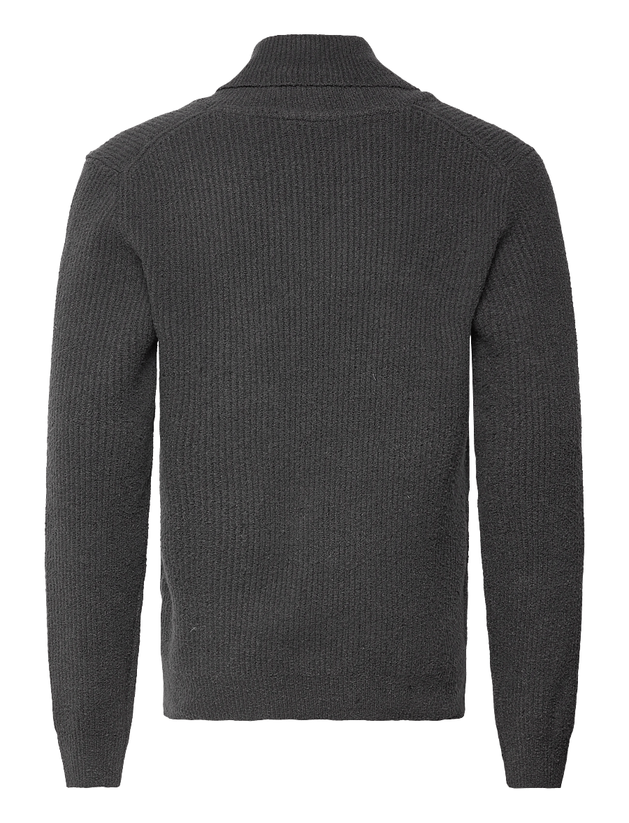 Lindbergh - Shawlcollar lambswoollook knit - v-ausschnitt - dusty black - 1