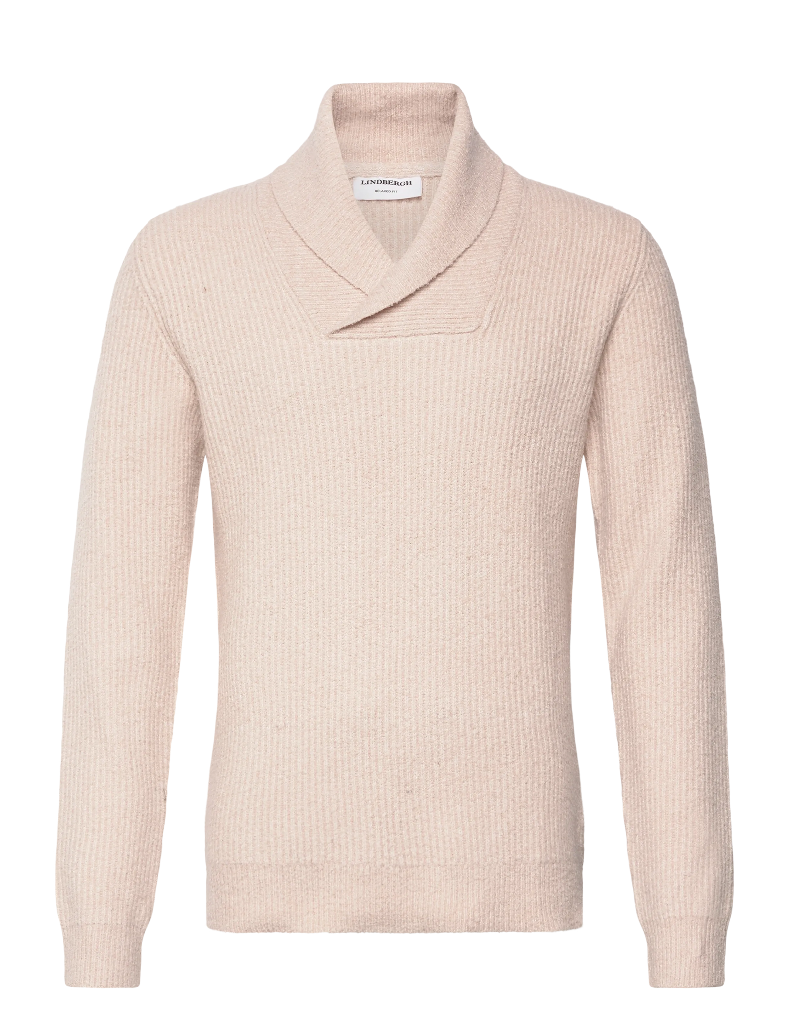 Lindbergh Shawlcollar Lambswoollook Knit, Mænd, Sjal Krave Strik, Cream, Str: M