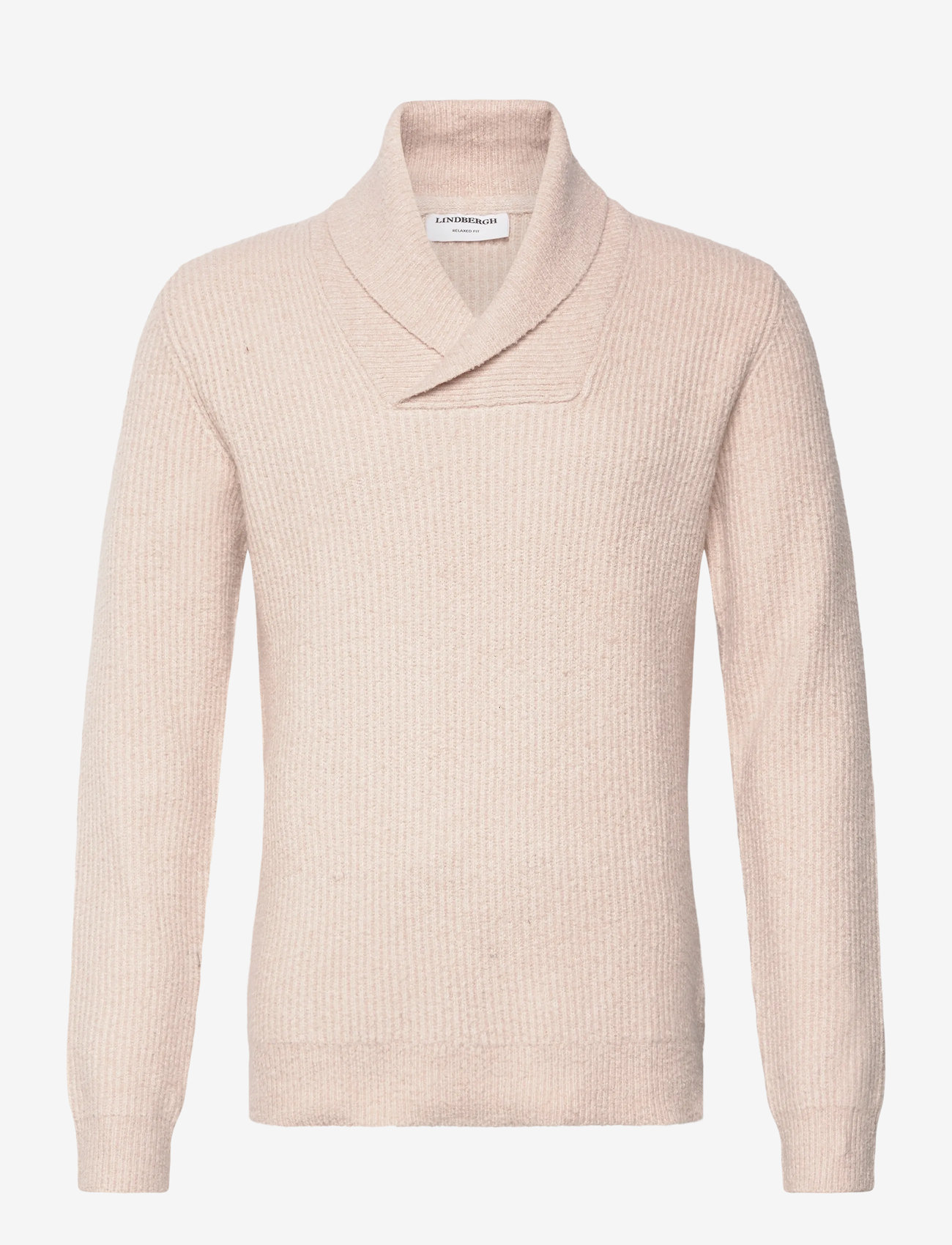 Lindbergh - Shawlcollar lambswoollook knit - v-necks - stone mel - 0