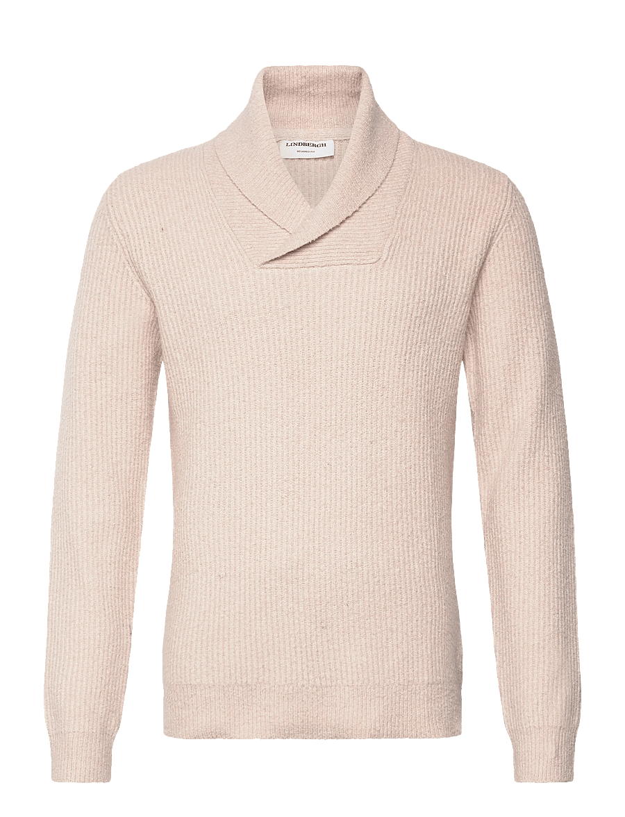 Lindbergh - Shawlcollar lambswoollook knit - v-ausschnitt - stone mel - 0