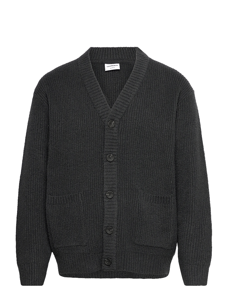 Lindbergh - Heavy lambswool look cardigan - cardigans - dusty black - 0