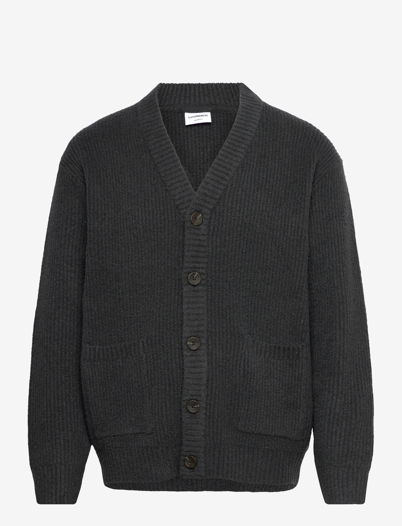 Lindbergh - Heavy lambswool look cardigan - cardigans - dusty black - 0