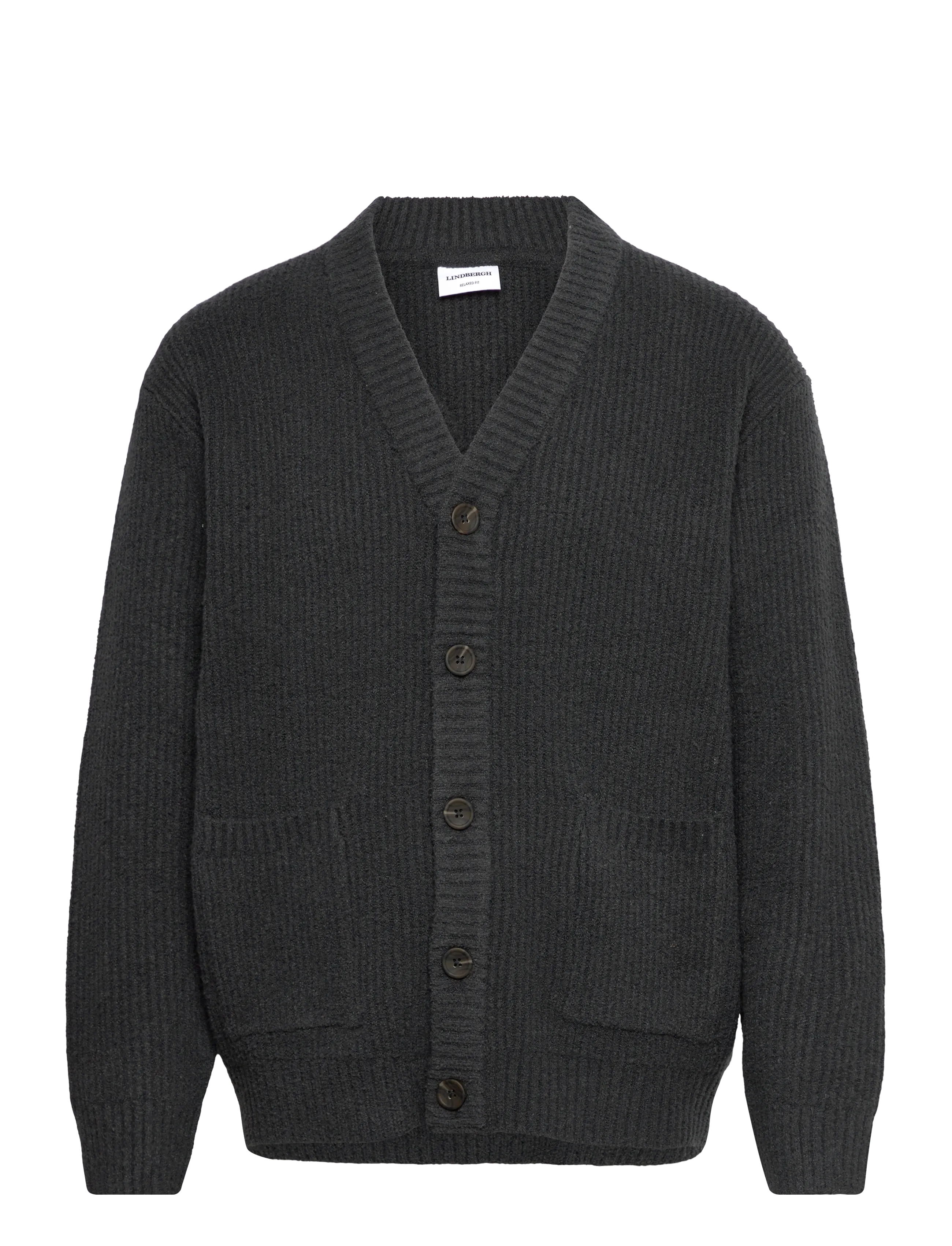 Lindbergh Heavy lambswool look cardigan - Cardigans - DUSTY BLACK / grey