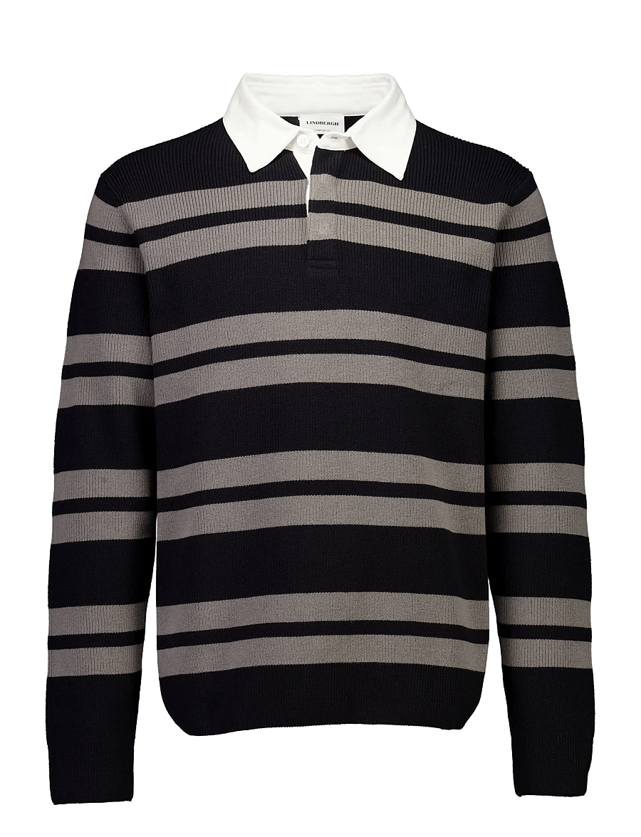 Lindbergh - Knitted striped L/S rugby shirt - black - 1