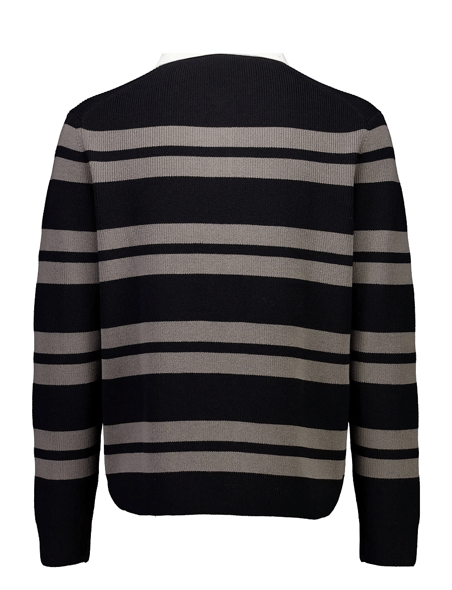 Lindbergh - Knitted striped L/S rugby shirt - black - 2