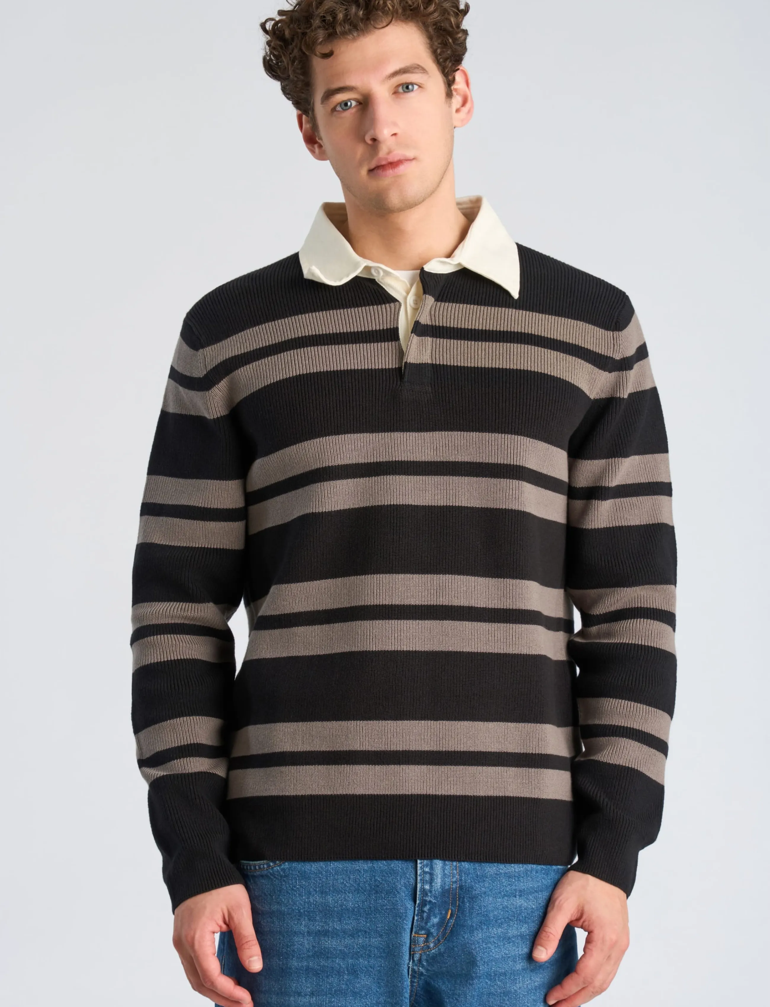 Lindbergh - Knitted striped L/S rugby shirt - black - 3