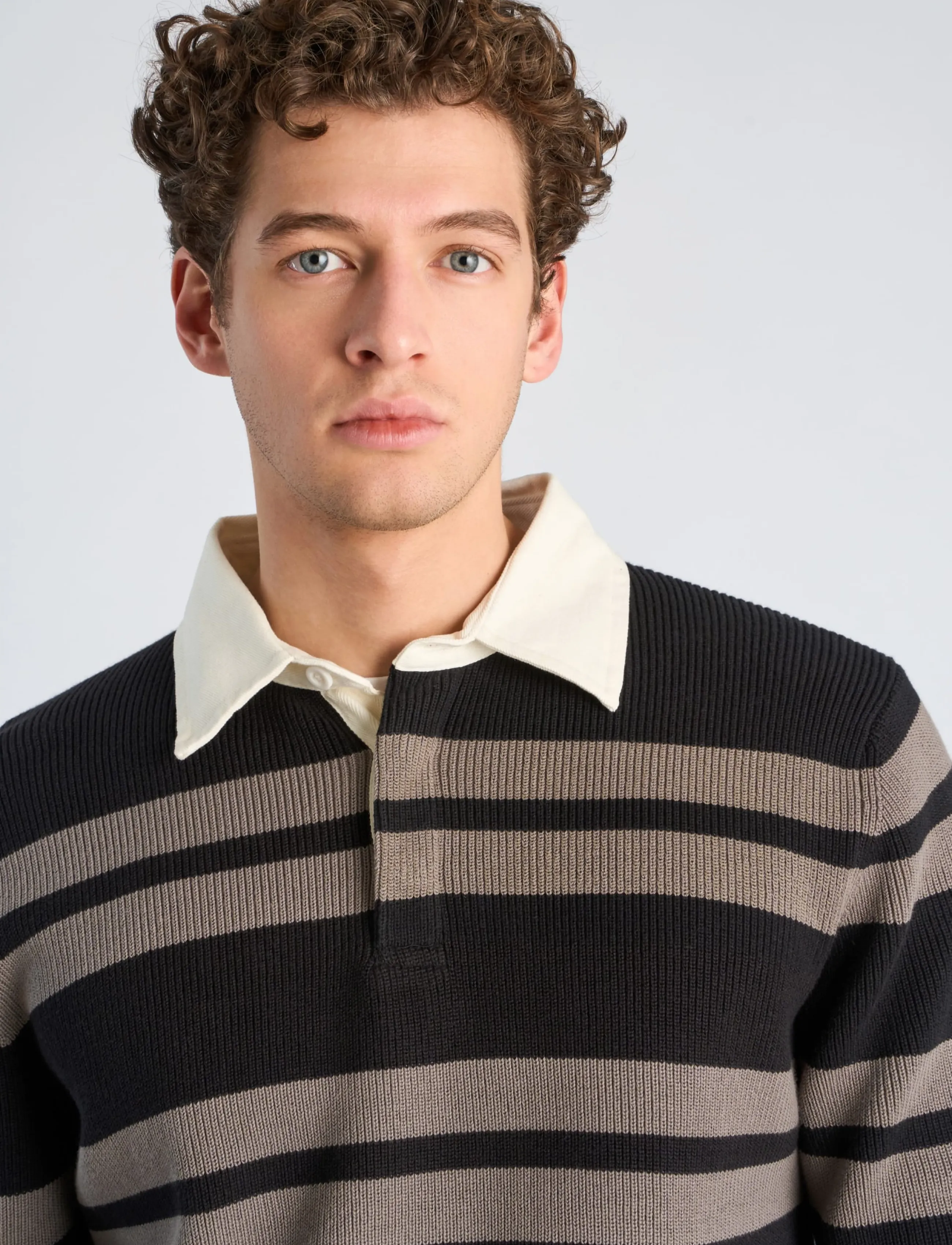 Lindbergh - Knitted striped L/S rugby shirt - black - 5
