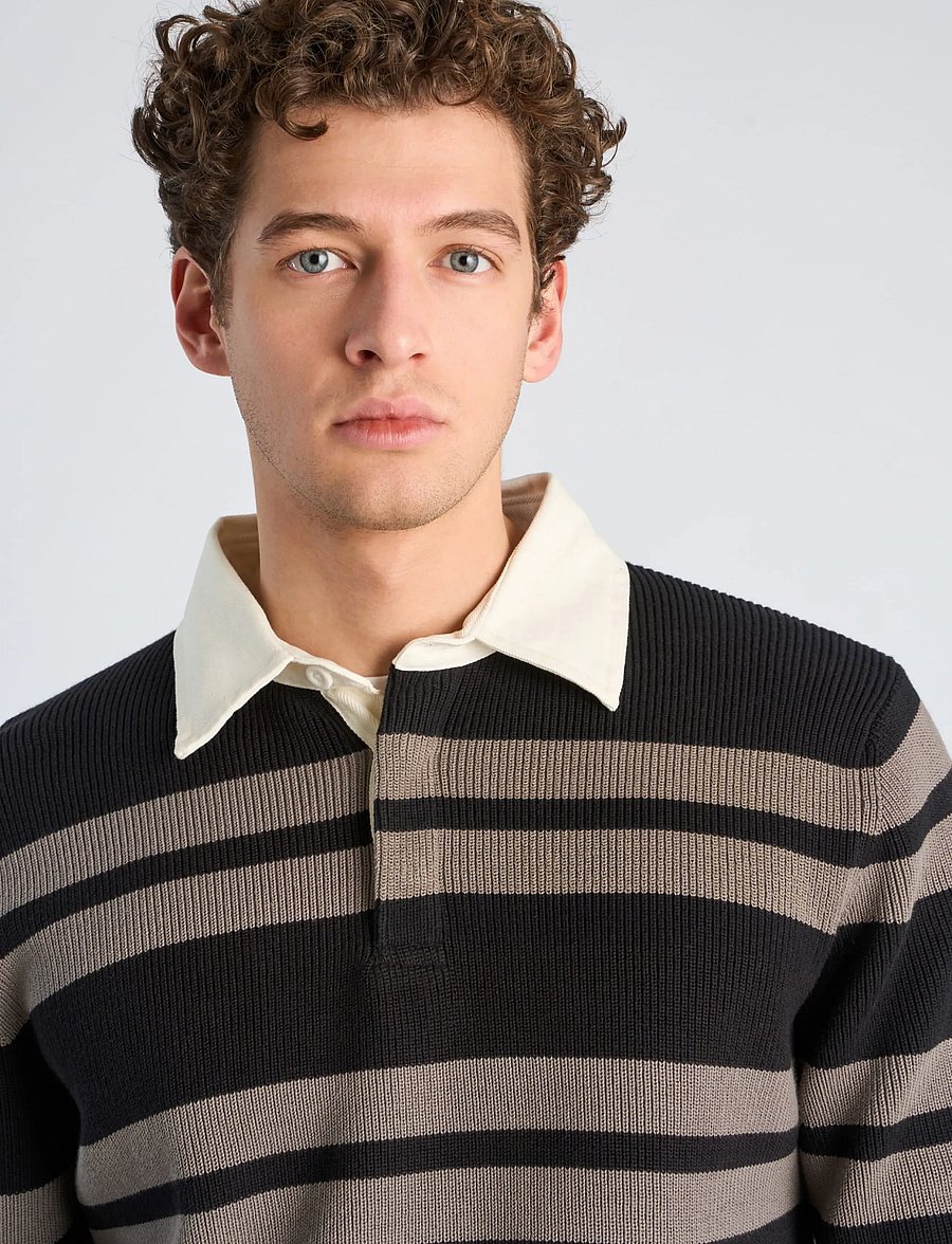 Lindbergh - Knitted striped L/S rugby shirt - black - 5