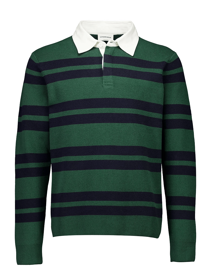 Lindbergh - Knitted striped L/S rugby shirt - dk green - 1