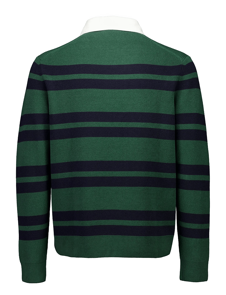 Lindbergh - Knitted striped L/S rugby shirt - dk green - 2