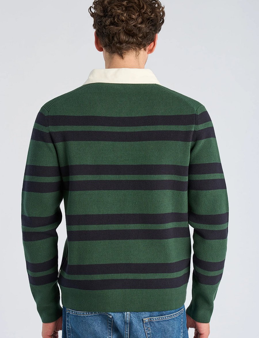 Lindbergh - Knitted striped L/S rugby shirt - dk green - 4