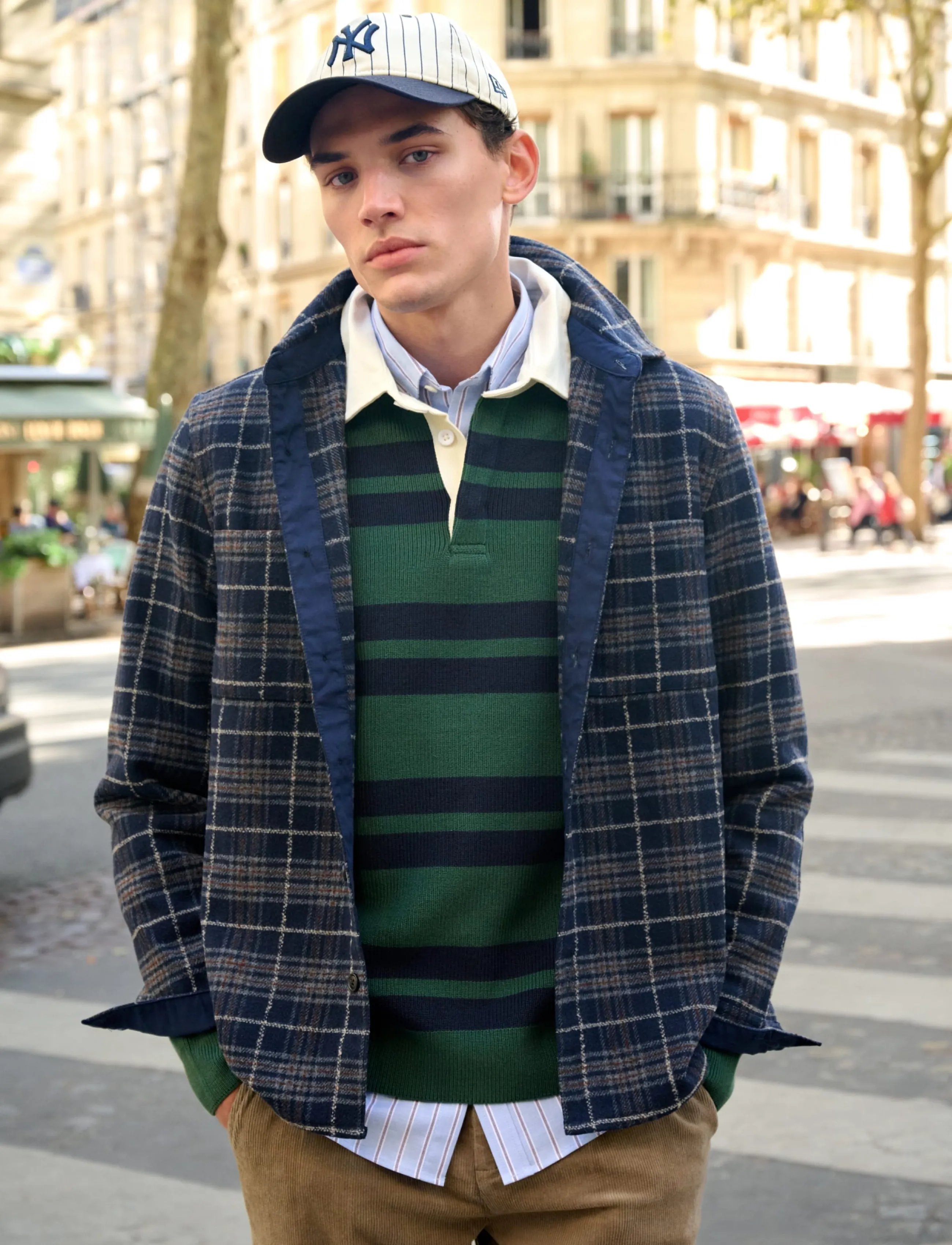 Lindbergh - Knitted striped L/S rugby shirt - dk green - 5