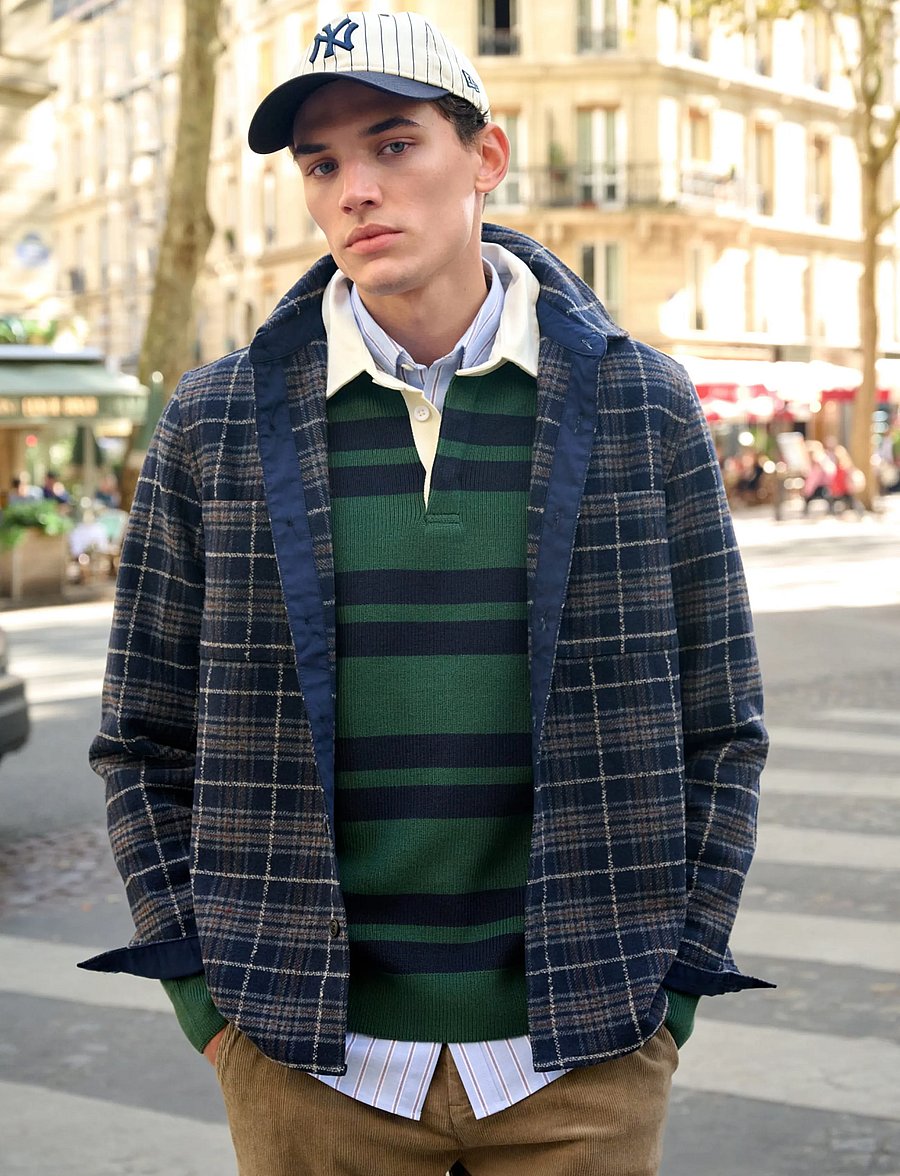 Lindbergh - Knitted striped L/S rugby shirt - dk green - 5