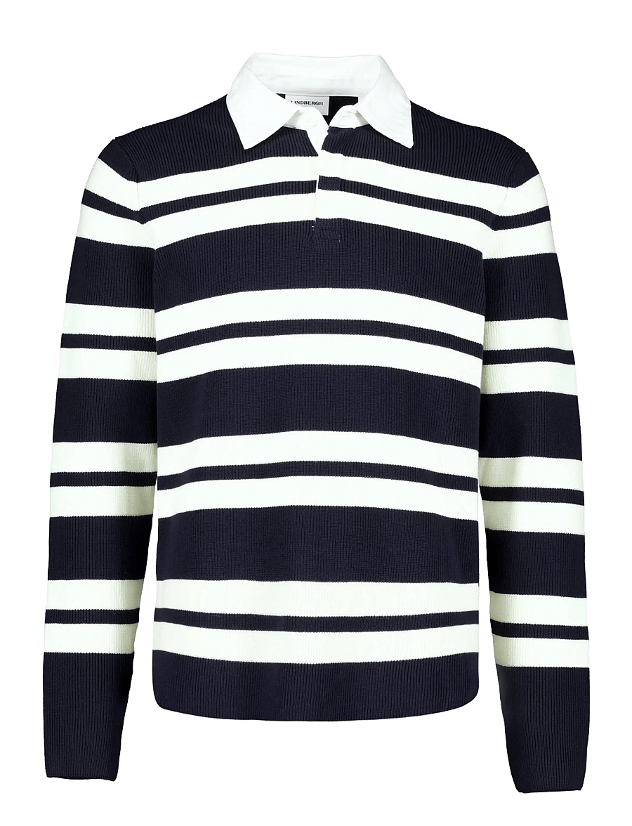 Lindbergh - Knitted striped L/S rugby shirt - navy - 0