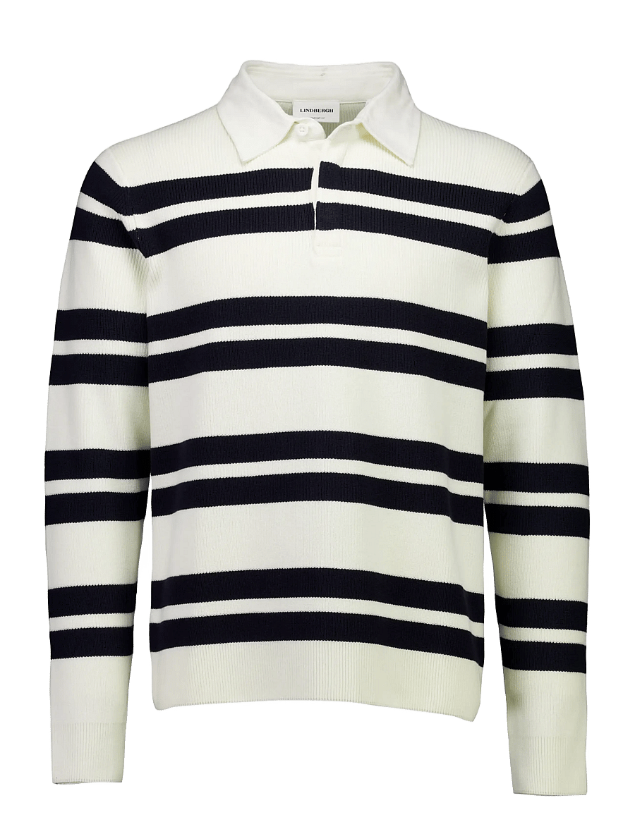 Lindbergh - Knitted striped L/S rugby shirt - pearl white - 1