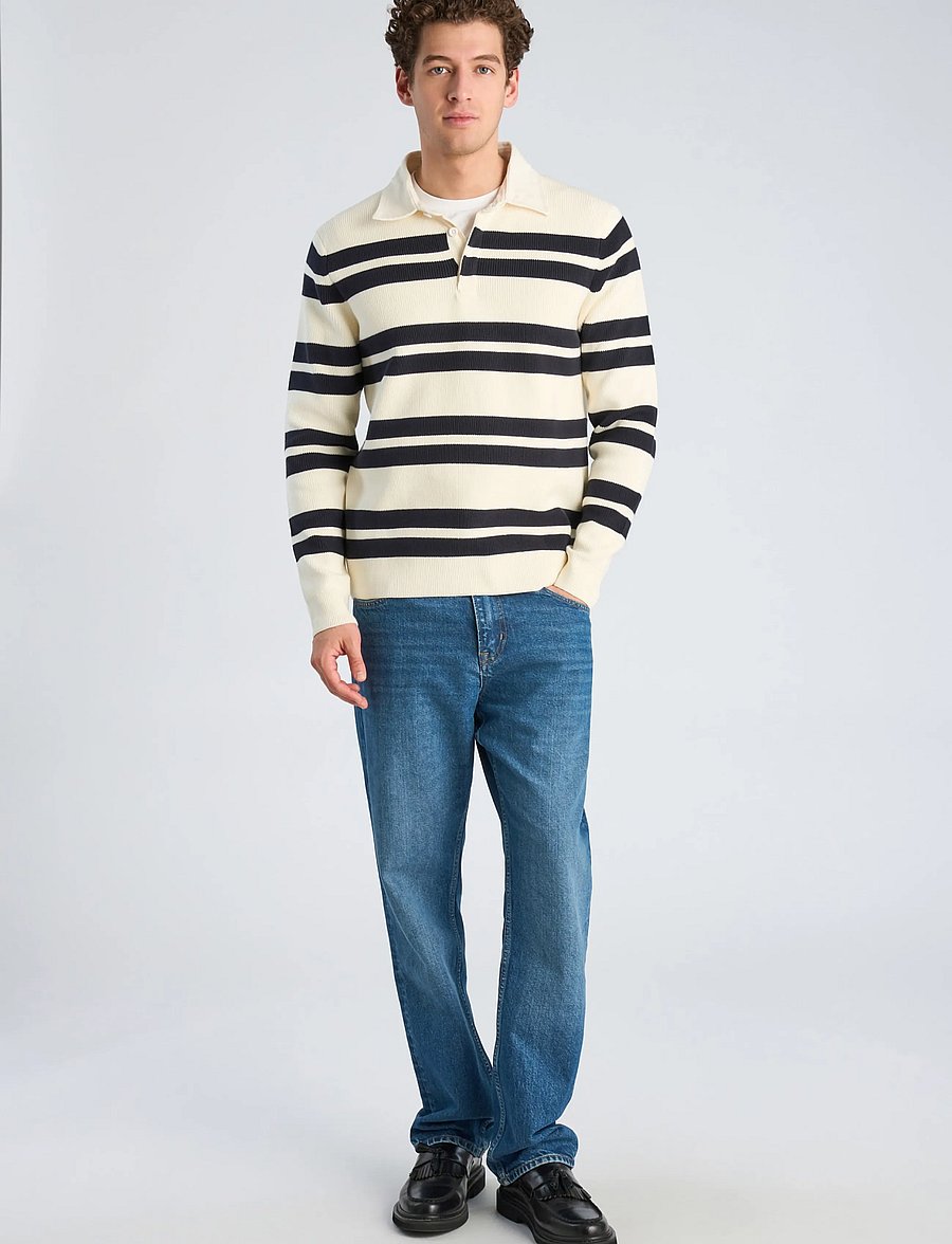 Lindbergh - Knitted striped L/S rugby shirt - pearl white - 0