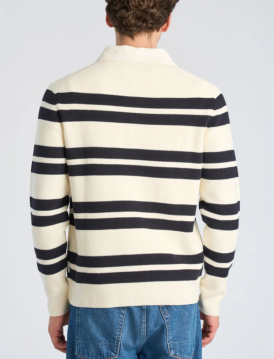 Lindbergh - Knitted striped L/S rugby shirt - pearl white - 4
