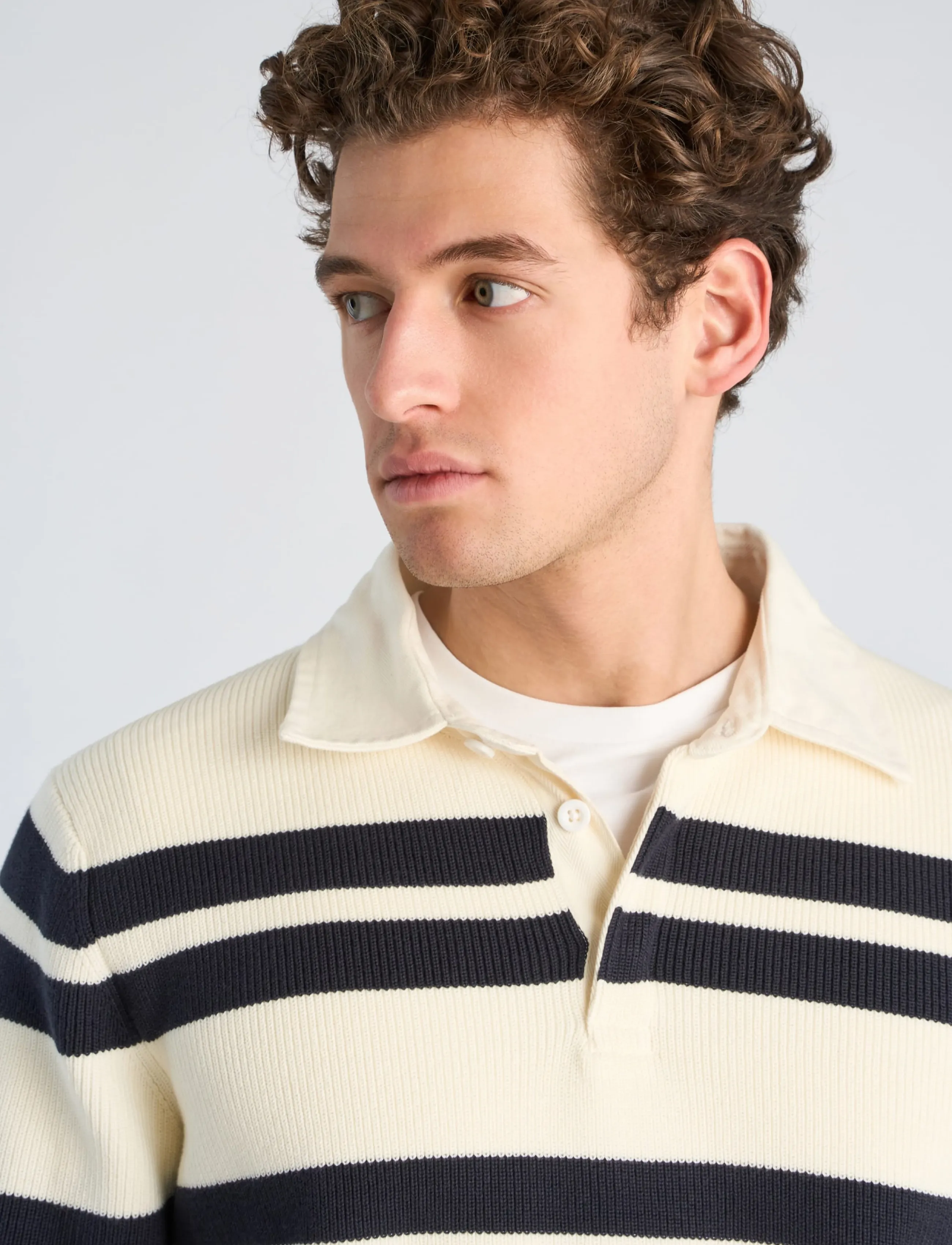 Lindbergh - Knitted striped L/S rugby shirt - pearl white - 5