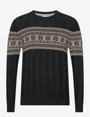Jaquard cable o-neck sweater - BLACK